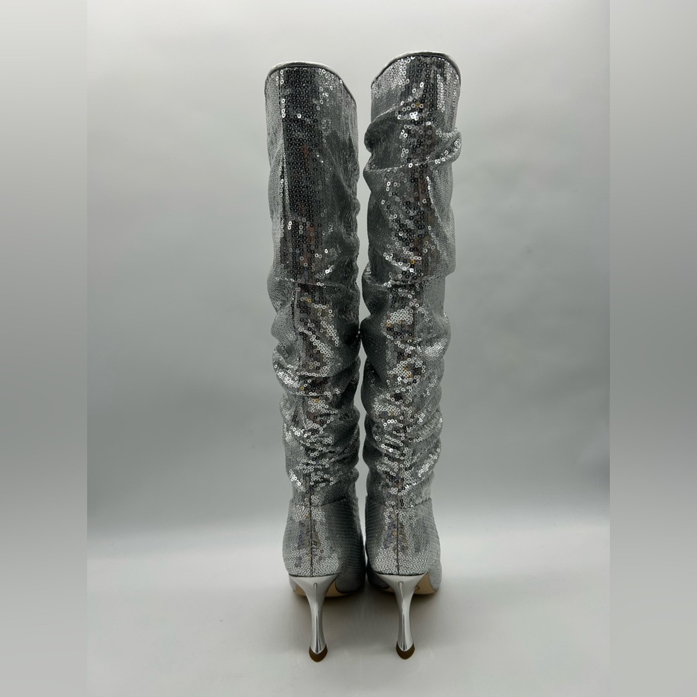 Michael Kors Luna Sequin Boots Silver Pointed Toe Slouchy Heels Women’s 6.5M NIB - Picture 7 of 14